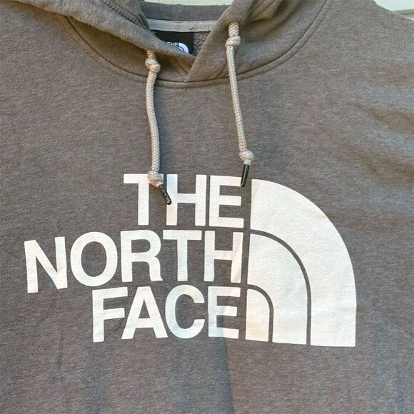 The North Face Gray Half Dome Hoodie Sweatshirt White Logo TNF Size L Pullover - Picture 3 of 9